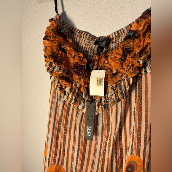 YADA Orange Sleeveless Tube Top Mini Dress w Ruffled Chest Design Unique Print🧡 - Picture 5 of 9